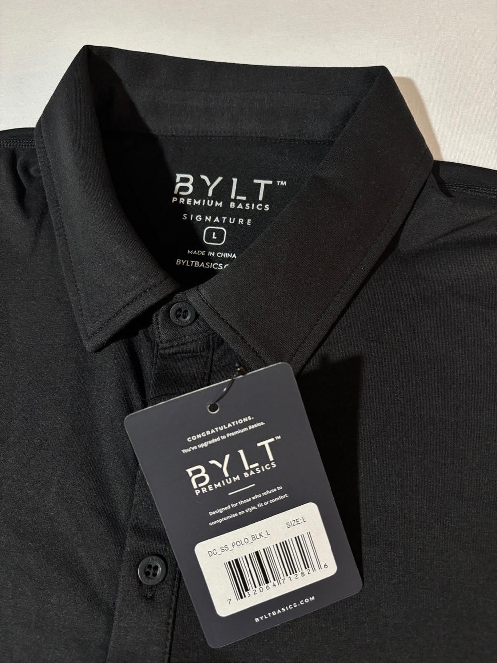 NWT BYLT Premium Basics Black Short Sleeve Polo Shirt Size Large